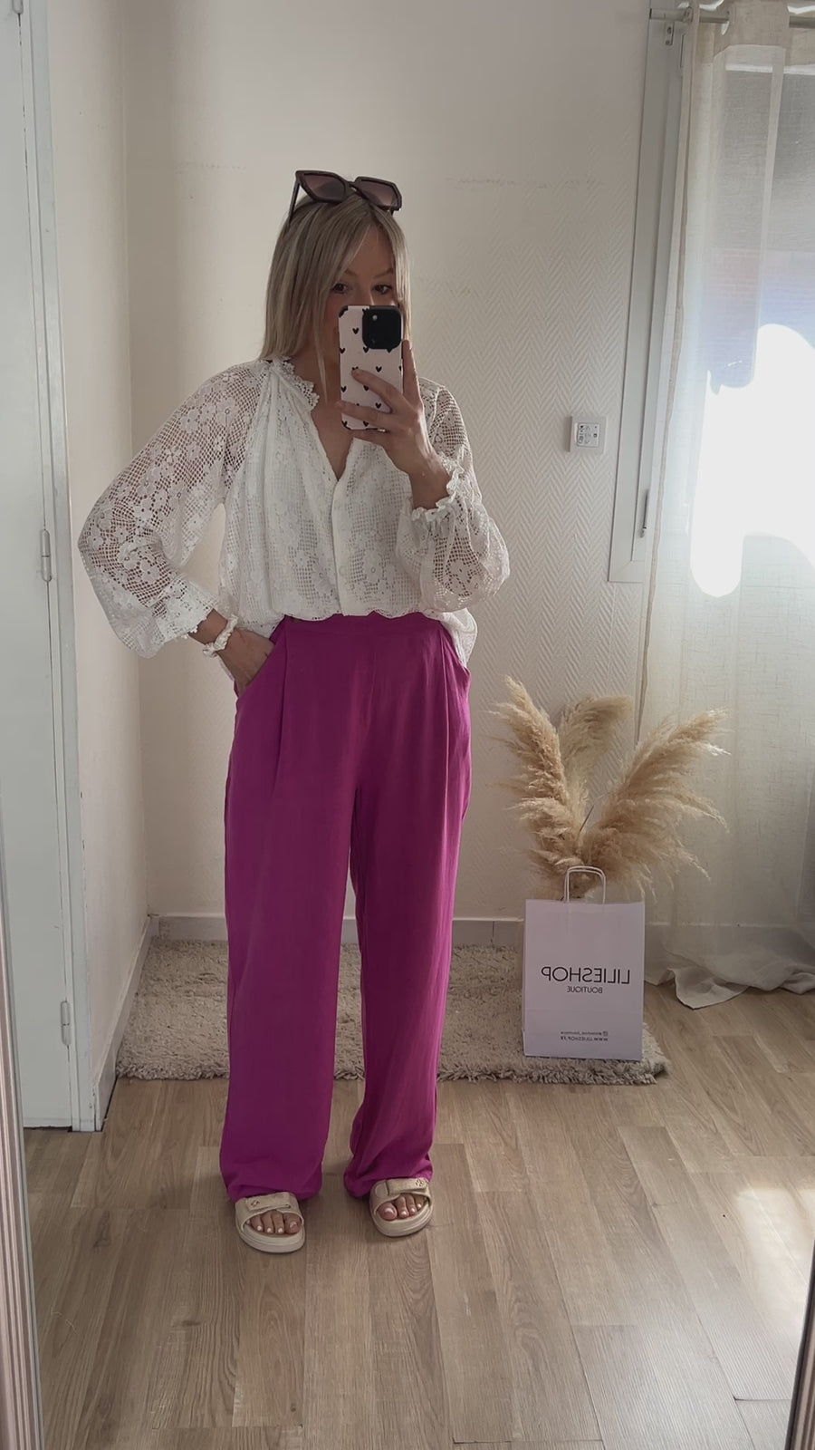 LE PANTALON LIN ROSE FUSHIA